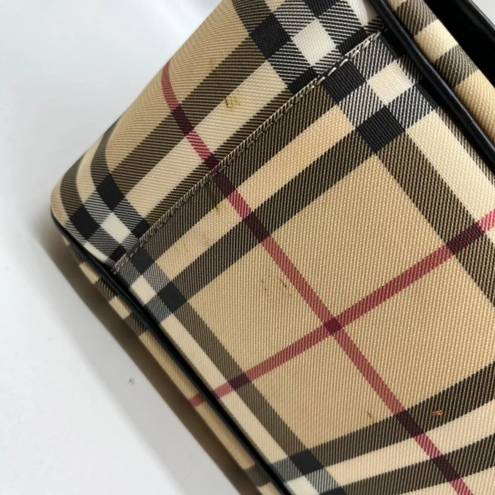 Burberry Beige Coated Canvas Nova Check Messenger Diaper Bag - Picture 6 of 13